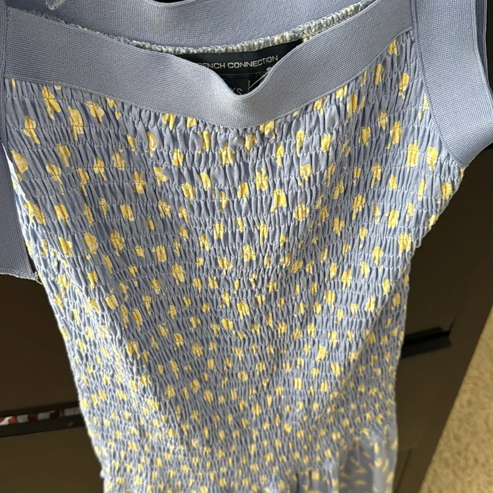 French Connection Peony-Doria Eco Ruched Dress In Paradiso Blue Multi - Picture 7 of 8